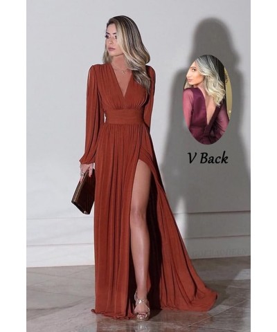 Long Sleeve Bridesmaid Dresses with Slit for Women V-Neck A Line Pleated Chiffon Evening Prom Formal Gown Taupe $29.25 Dresses