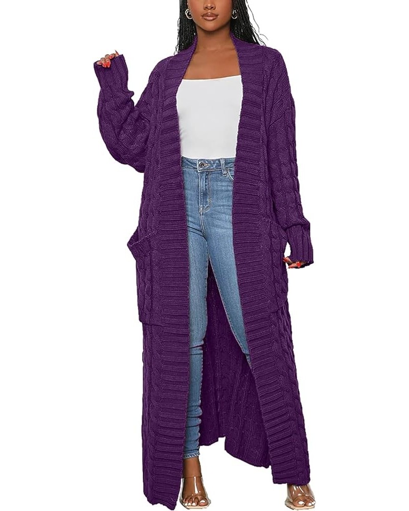 Women Long Sleeve Open Front Knit Long Cardigan Casual Knitted Maxi Sweater Coat Outwear with Pockets 02 Purple $20.39 Sweaters