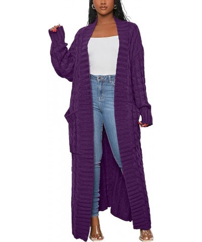 Women Long Sleeve Open Front Knit Long Cardigan Casual Knitted Maxi Sweater Coat Outwear with Pockets 02 Purple $20.39 Sweaters