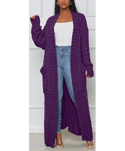 Women Long Sleeve Open Front Knit Long Cardigan Casual Knitted Maxi Sweater Coat Outwear with Pockets 02 Purple $20.39 Sweaters