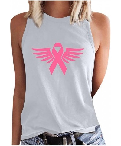 Red Tank Tops for Women Breast Cancer Awareness Vest Top Pink Ribbon Print Classic Sleeveless Tee 4white $10.63 Tanks