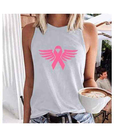 Red Tank Tops for Women Breast Cancer Awareness Vest Top Pink Ribbon Print Classic Sleeveless Tee 4white $10.63 Tanks