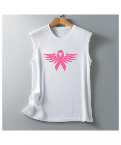 Red Tank Tops for Women Breast Cancer Awareness Vest Top Pink Ribbon Print Classic Sleeveless Tee 4white $10.63 Tanks