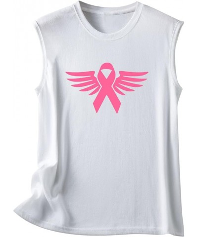 Red Tank Tops for Women Breast Cancer Awareness Vest Top Pink Ribbon Print Classic Sleeveless Tee 4white $10.63 Tanks