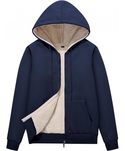 Women Winter Hoodies Zip Up Fleece Sherpa Lined Warm Sweatshirts Jacket Navy Blue $10.49 Jackets