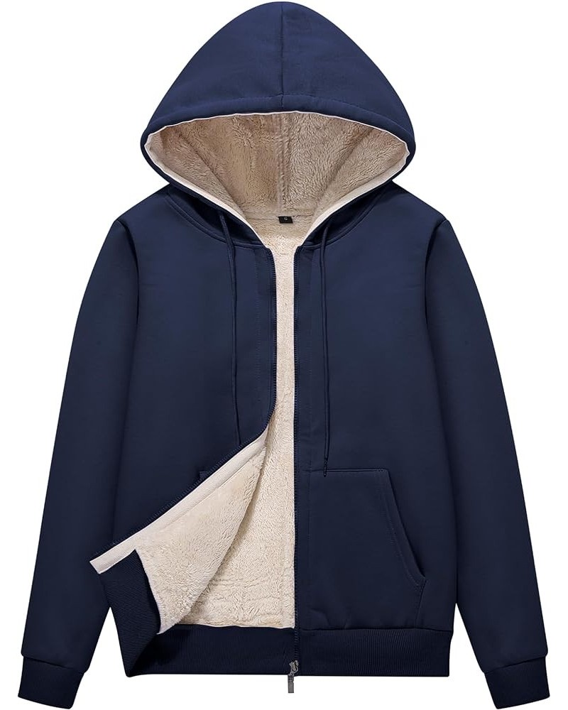 Women Winter Hoodies Zip Up Fleece Sherpa Lined Warm Sweatshirts Jacket Navy Blue $10.49 Jackets