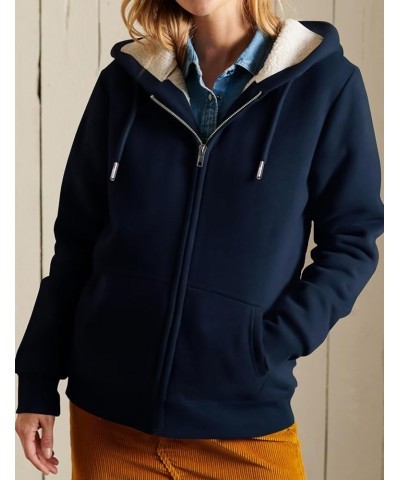 Women Winter Hoodies Zip Up Fleece Sherpa Lined Warm Sweatshirts Jacket Navy Blue $10.49 Jackets