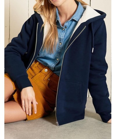 Women Winter Hoodies Zip Up Fleece Sherpa Lined Warm Sweatshirts Jacket Navy Blue $10.49 Jackets