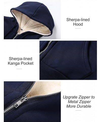 Women Winter Hoodies Zip Up Fleece Sherpa Lined Warm Sweatshirts Jacket Navy Blue $10.49 Jackets