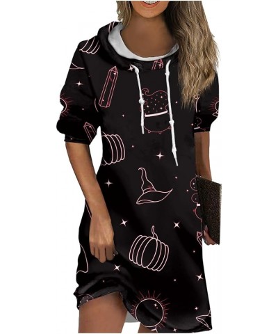 Sweatshirt Dress Women's Fashion Casual Print Long Sleeve Drawstring Hoodie Sweatshirt Dress Hot Pink $13.56 Hoodies & Sweats...