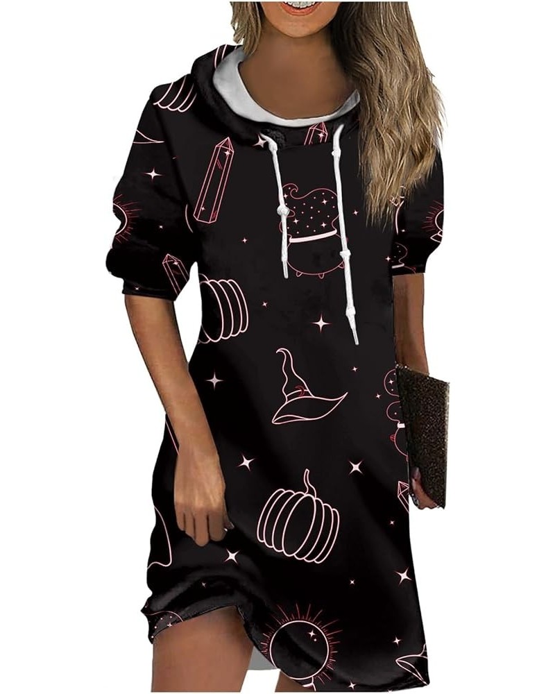 Sweatshirt Dress Women's Fashion Casual Print Long Sleeve Drawstring Hoodie Sweatshirt Dress Hot Pink $13.56 Hoodies & Sweats...