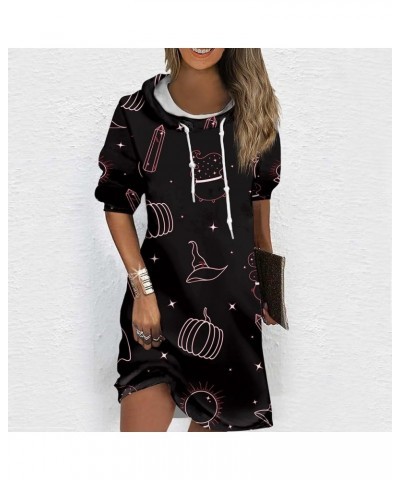 Sweatshirt Dress Women's Fashion Casual Print Long Sleeve Drawstring Hoodie Sweatshirt Dress Hot Pink $13.56 Hoodies & Sweats...