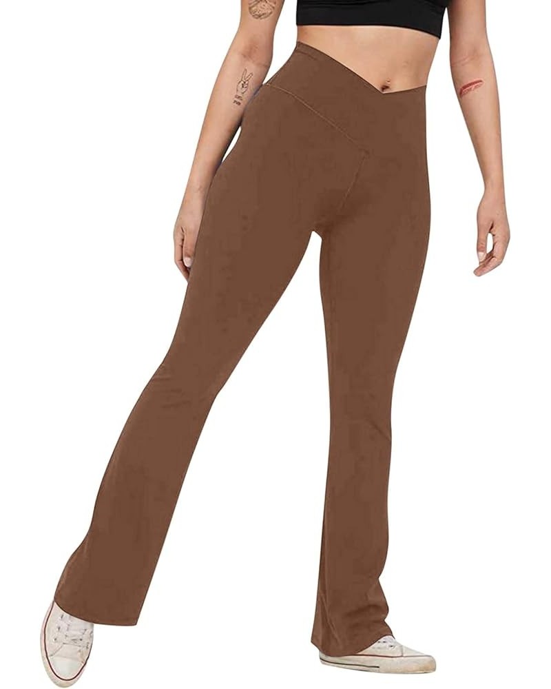 Flare Leggings for Women,Womens Leggings Tummy Control Foldable Sweatpants Yoga Pants Fitness Running Leggings Z42-brown $11....