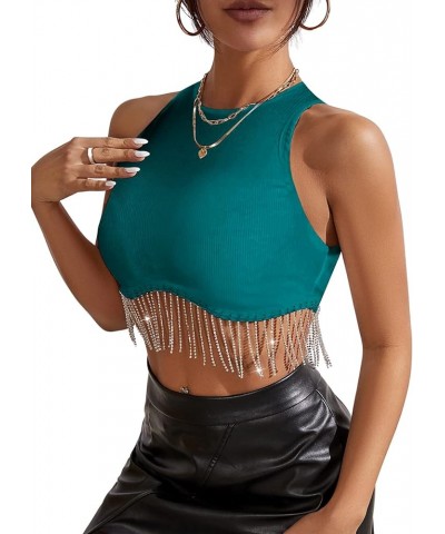 Women Crop Tops Going Out Trendy 2024 Y2K Rave Concert Tee Shirts Cowgirl Fringe Tank Tops Snorkel Blue $18.54 Tanks