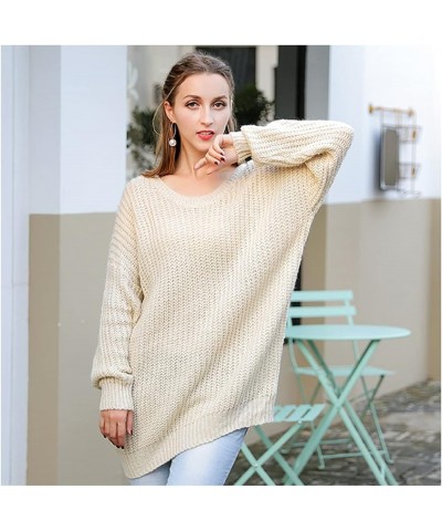 Women's Fall Sweaters Pullover Oversized Crew Neck Long Sleeve Knit Sweater Tunic Tops Off-white $15.94 Sweaters