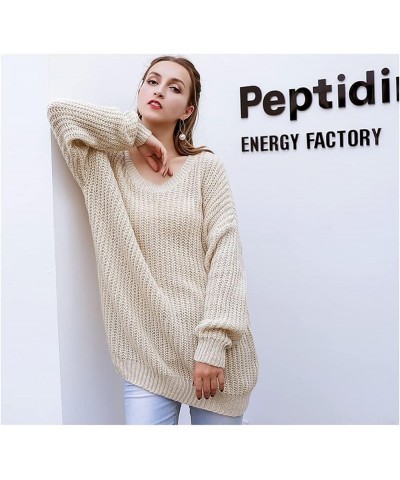 Women's Fall Sweaters Pullover Oversized Crew Neck Long Sleeve Knit Sweater Tunic Tops Off-white $15.94 Sweaters