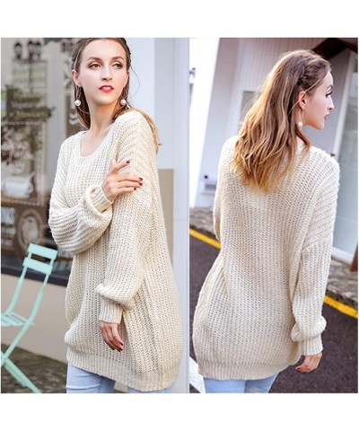 Women's Fall Sweaters Pullover Oversized Crew Neck Long Sleeve Knit Sweater Tunic Tops Off-white $15.94 Sweaters