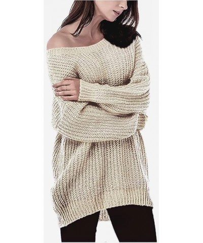 Women's Fall Sweaters Pullover Oversized Crew Neck Long Sleeve Knit Sweater Tunic Tops Off-white $15.94 Sweaters