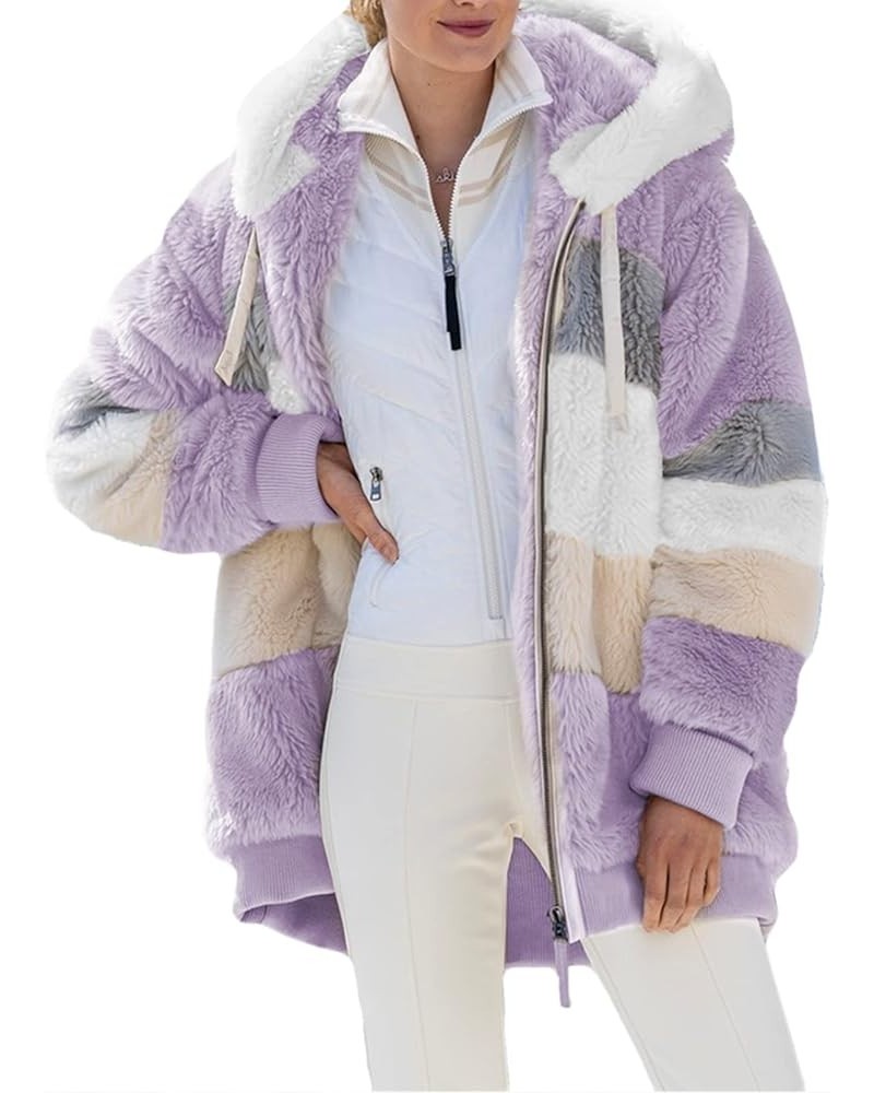 Winter Coats for Women,Women's Winter Fleece Coat with Fur Plus Size Warm Jackets Hoodies Outwear with Pockets B-purple $11.1...