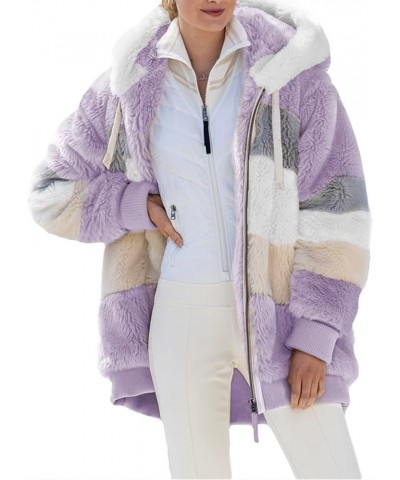 Winter Coats for Women,Women's Winter Fleece Coat with Fur Plus Size Warm Jackets Hoodies Outwear with Pockets B-purple $11.1...