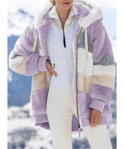 Winter Coats for Women,Women's Winter Fleece Coat with Fur Plus Size Warm Jackets Hoodies Outwear with Pockets B-purple $11.1...