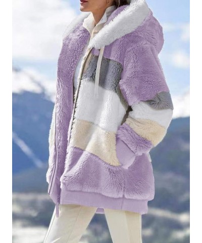 Winter Coats for Women,Women's Winter Fleece Coat with Fur Plus Size Warm Jackets Hoodies Outwear with Pockets B-purple $11.1...