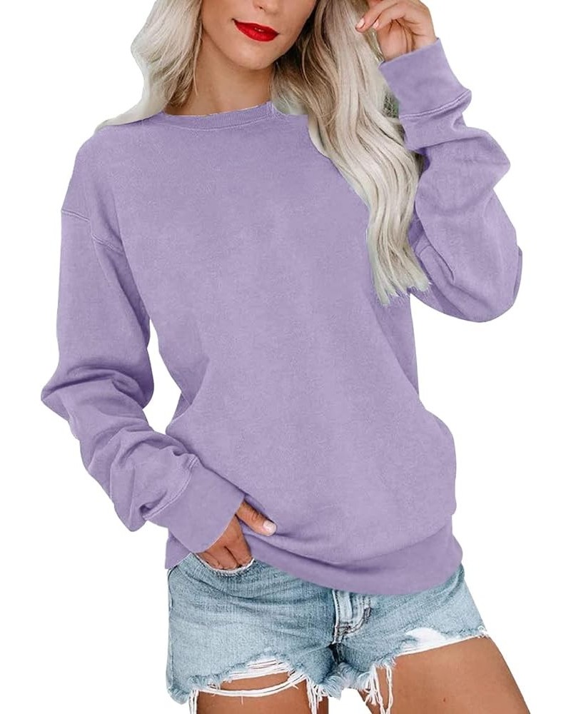 Cute Sweatshirts Womens Casual Round Neck Sweatshirt Long Sleeve Pullover Loose Version Pullover Extra Warm Tops C-purple $5....