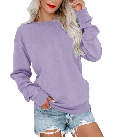 Cute Sweatshirts Womens Casual Round Neck Sweatshirt Long Sleeve Pullover Loose Version Pullover Extra Warm Tops C-purple $5....