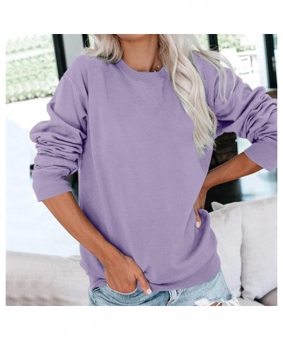 Cute Sweatshirts Womens Casual Round Neck Sweatshirt Long Sleeve Pullover Loose Version Pullover Extra Warm Tops C-purple $5....