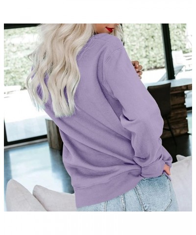 Cute Sweatshirts Womens Casual Round Neck Sweatshirt Long Sleeve Pullover Loose Version Pullover Extra Warm Tops C-purple $5....