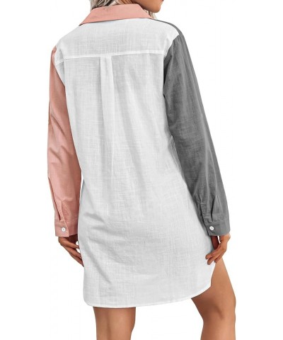 Women Boyfriend Shirts Button Down Long Sleeve Blouse Cuffed Sleeve Collared Shirt Grey Colorblock $22.79 Blouses