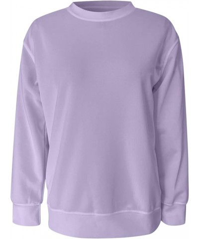 Cute Sweatshirts Womens Casual Round Neck Sweatshirt Long Sleeve Pullover Loose Version Pullover Extra Warm Tops C-purple $5....