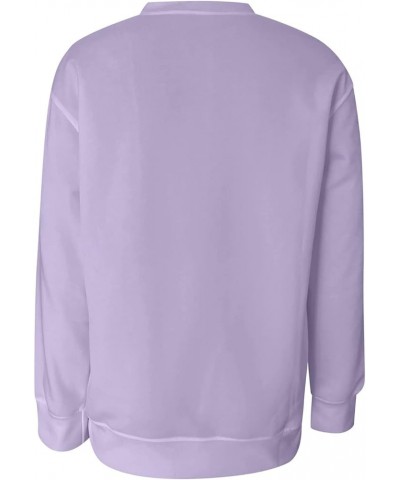 Cute Sweatshirts Womens Casual Round Neck Sweatshirt Long Sleeve Pullover Loose Version Pullover Extra Warm Tops C-purple $5....