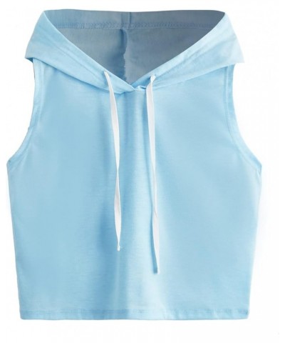 Women's Summer Sleeveless Hooded Crop Tank Top T-Shirt Pale Blue $14.99 Tanks