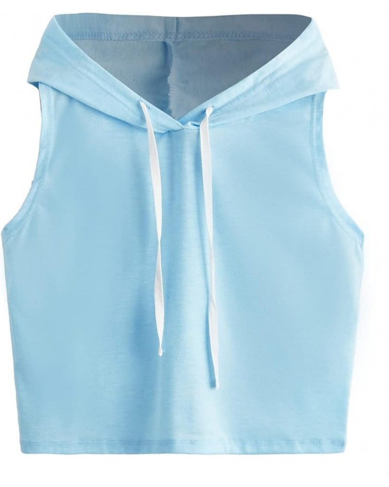 Women's Summer Sleeveless Hooded Crop Tank Top T-Shirt Pale Blue $14.99 Tanks