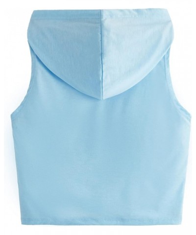 Women's Summer Sleeveless Hooded Crop Tank Top T-Shirt Pale Blue $14.99 Tanks