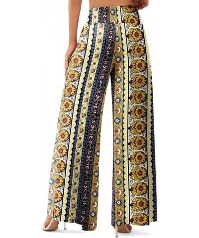 Women's Wide Leg Casual Pants Cross Waist Palazzo Lounge Pajama Flowy Pants Yoga Sweatpants with Pockets A17 Ethnic Yellow $1...