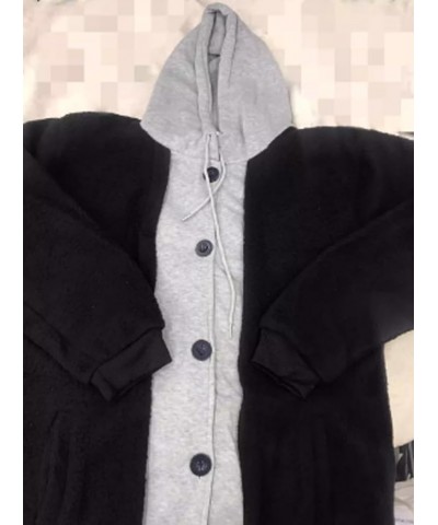 2-Layered Faux Lambswool Hooded Coat Jacket,Women's Long Hooded Fleece Button Outwear,Thickened Long Windbreaker Black $21.24...