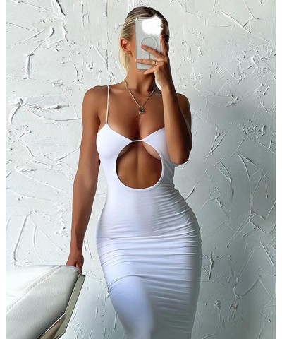 Women Hollow Out Long Spaghetti Strap Dresses Cutout Bodycon Maxi Halter Dress Sexy Backless Party Dress Clubwear O-white $9....