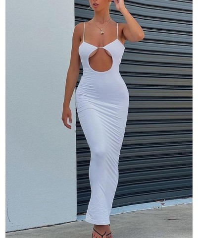 Women Hollow Out Long Spaghetti Strap Dresses Cutout Bodycon Maxi Halter Dress Sexy Backless Party Dress Clubwear O-white $9....