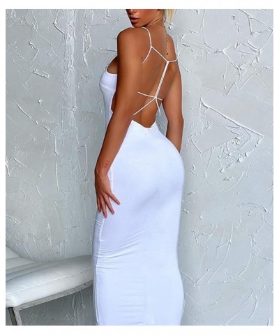 Women Hollow Out Long Spaghetti Strap Dresses Cutout Bodycon Maxi Halter Dress Sexy Backless Party Dress Clubwear O-white $9....