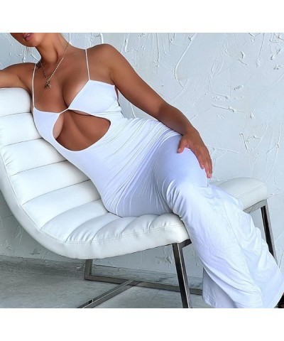 Women Hollow Out Long Spaghetti Strap Dresses Cutout Bodycon Maxi Halter Dress Sexy Backless Party Dress Clubwear O-white $9....