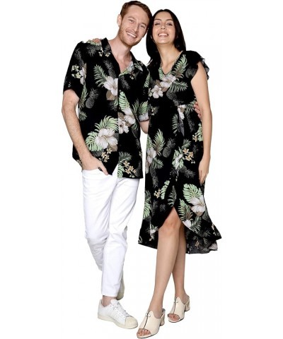 Matchable Couple Hawaiian Luau Shirt or Wrap Ruffle Dress in Pineapple Garden Black Men Men Pineapple Garden Black $19.80 Shirts