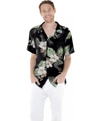 Matchable Couple Hawaiian Luau Shirt or Wrap Ruffle Dress in Pineapple Garden Black Men Men Pineapple Garden Black $19.80 Shirts