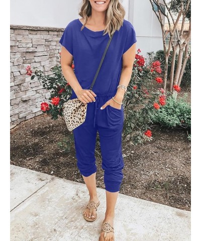 Women's Loose Summer Casual Off Shoulder Elastic Waist Stretchy Long Romper Jumpsuit 01-royal Blue $20.09 Jumpsuits