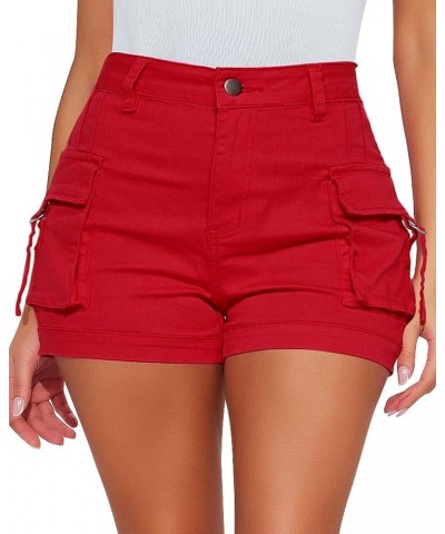 Cargo Shorts for Women Trendy High Wasited Casual Summer Stretchy Utility Cut Off Shorts with Pockets True Red $22.03 Shorts