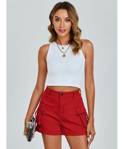 Cargo Shorts for Women Trendy High Wasited Casual Summer Stretchy Utility Cut Off Shorts with Pockets True Red $22.03 Shorts