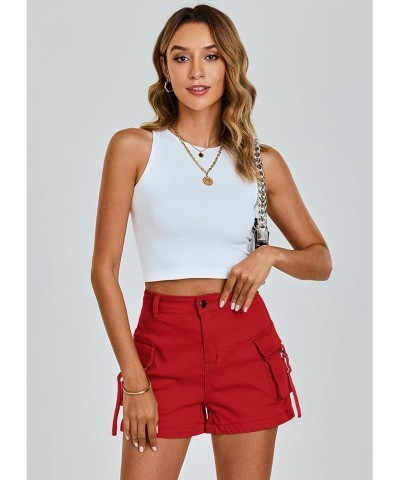 Cargo Shorts for Women Trendy High Wasited Casual Summer Stretchy Utility Cut Off Shorts with Pockets True Red $22.03 Shorts