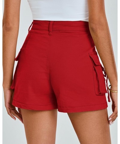 Cargo Shorts for Women Trendy High Wasited Casual Summer Stretchy Utility Cut Off Shorts with Pockets True Red $22.03 Shorts