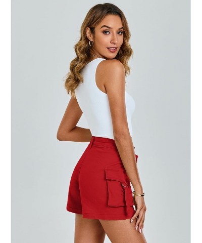 Cargo Shorts for Women Trendy High Wasited Casual Summer Stretchy Utility Cut Off Shorts with Pockets True Red $22.03 Shorts